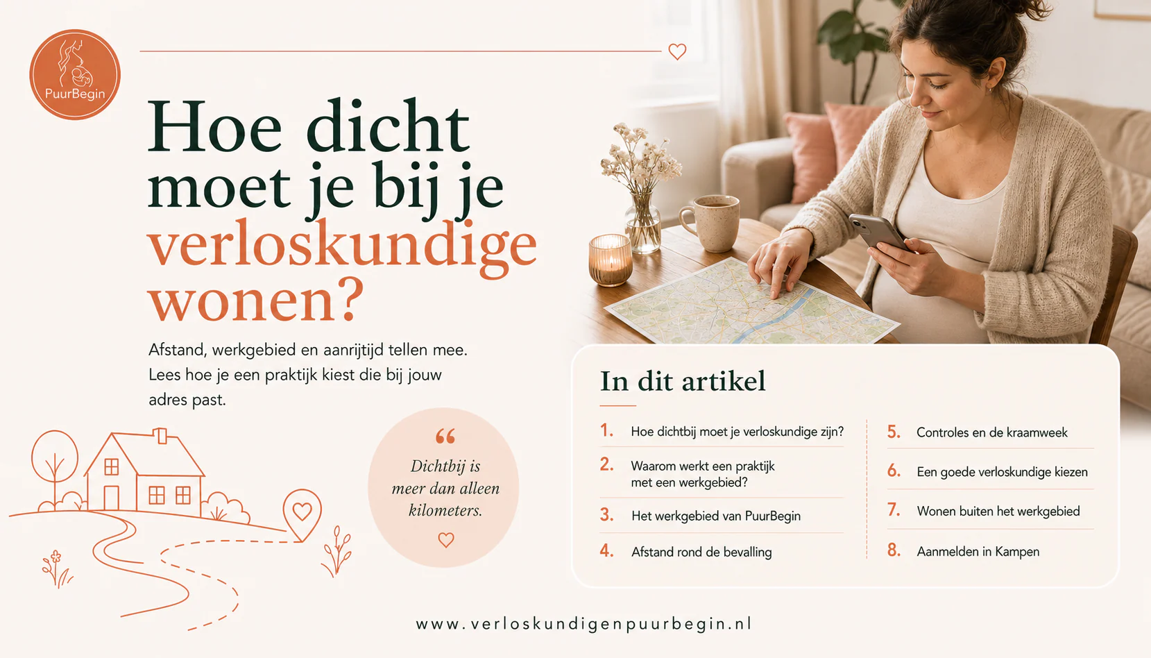 Hoe dicht moet je bij je verloskundige wonen?